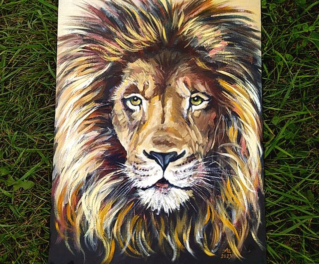 ライオンの絵 オリジナル アート 動物油アートワーク ポートレート