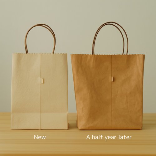 たっちゃん 床革で作った紙袋みたいなトートバッグ 大人可愛い 本革ヌメレザー 紙袋風 トートバッグ 生成り