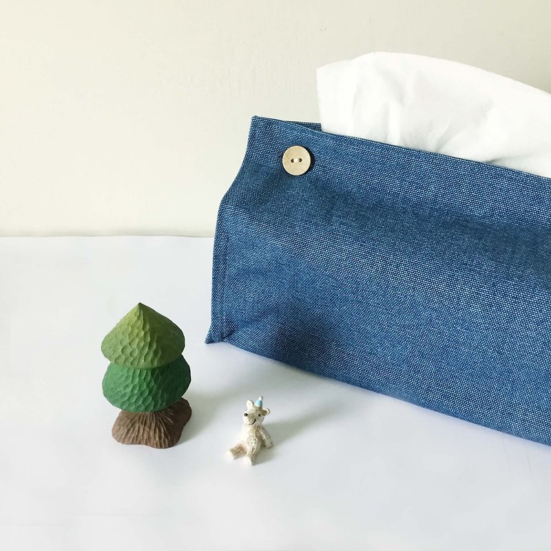 丹寧藍色面紙盒/ 酒袋布 - 收納箱/收納用品 - 棉．麻 藍色