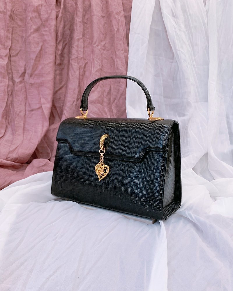 [Vintage Bag Vintage] Yumi Katsura black antique bag丨hand-held cross-body bag - Handbags & Totes - Genuine Leather Black