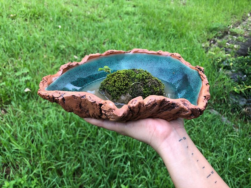 Hand-pinch ceramic flower pot series - Moss ball flower pot - เซรามิก - ดินเผา สีเขียว
