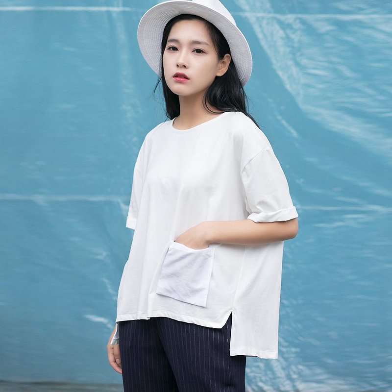Annie Chen original design fog bridge 2016 summer new literary casual cotton round neck white T-shirt shirt - Women's T-Shirts - Cotton & Hemp White