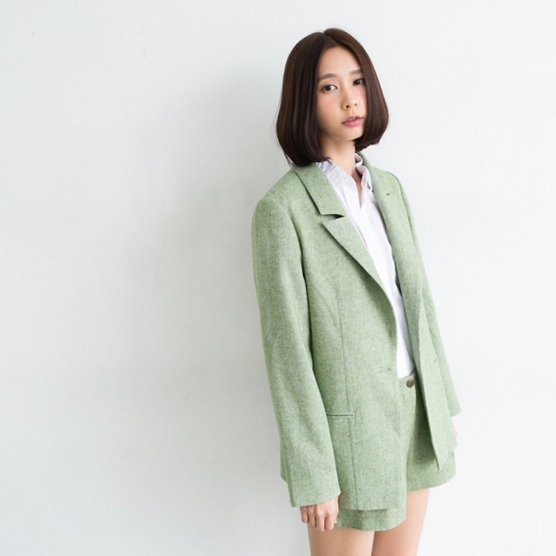 Simple light hair suit jacket - Green M - Women's Casual & Functional Jackets - Cotton & Hemp Green