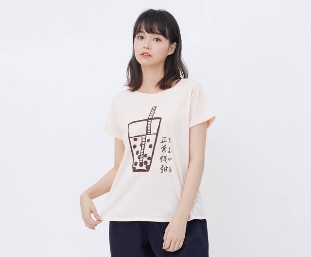 台灣名物 タピオカミルクティー 半袖 女性 Tシャツ ~氷なし・甘さ