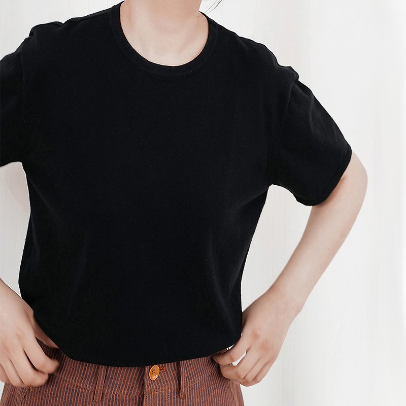 Chestnut Clothing Institute | Independently designed peat black ultra-thin silk cotton round neck short-sleeved T-shirt sweater machine washable - Women's Sweaters - Cotton & Hemp 