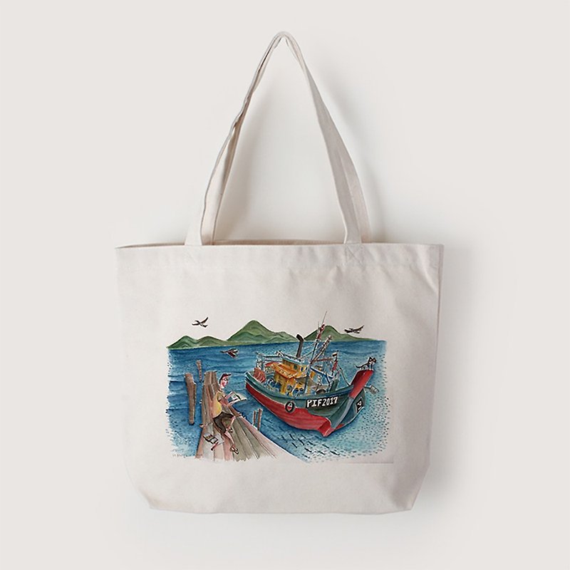 Tote bag | island painting - Messenger Bags & Sling Bags - Cotton & Hemp White