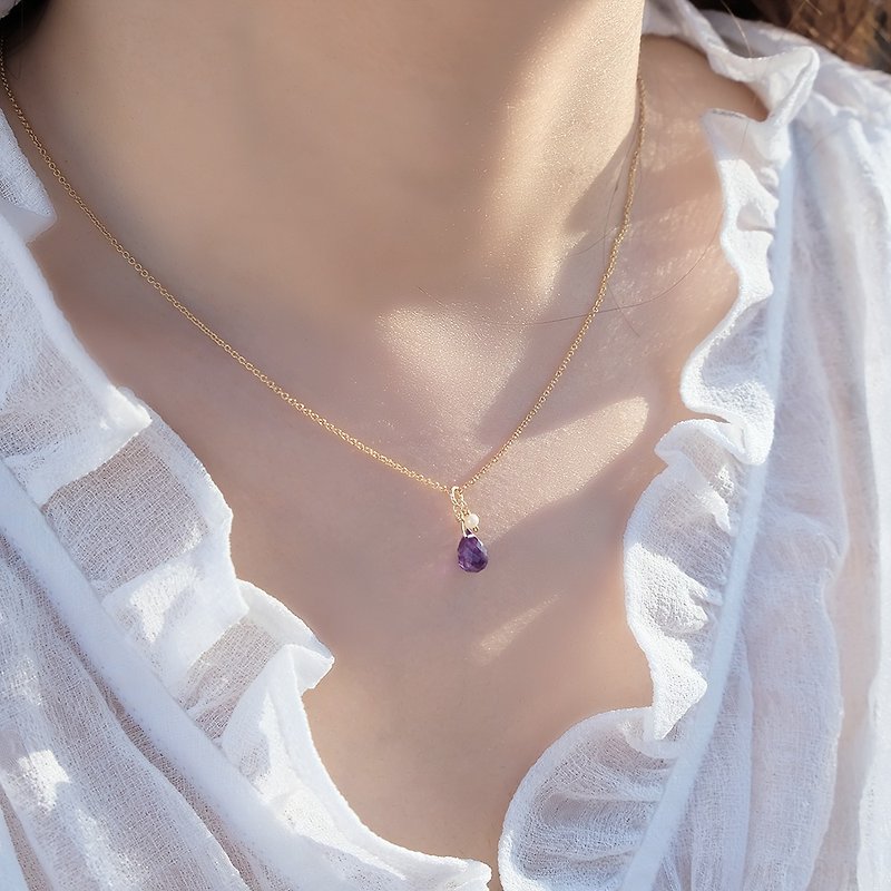 生日石 寶石項鍊 紫水晶 14K 包金 注金 水洗不退色 天然石輕珠寶 - 項鍊 - 半寶石 紫色
