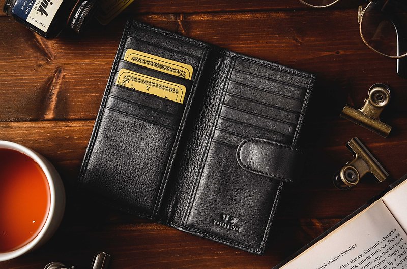 ミニマルブラック - レザークレジットカードホルダー - 財布 - 革 ブラック