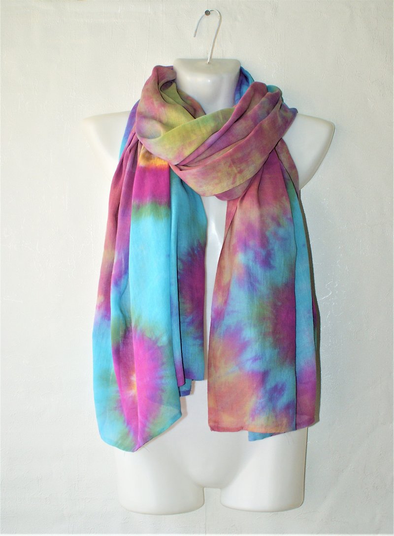 Cotton scarf Blue purple long scarf Large shawl Great women gift Tie dye scarf - Scarves - Cotton & Hemp Multicolor