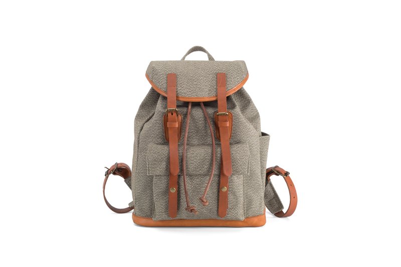 Heavy fabric salt and pepper backpack paratrooper bag Khaki 13 inch after travel - Backpacks - Cotton & Hemp Khaki