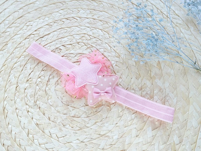 嬰兒頭帶 - 粉紅星星髮帶 (百日宴 彌月 送禮 自用) - 滿月禮物 - 其他材質 