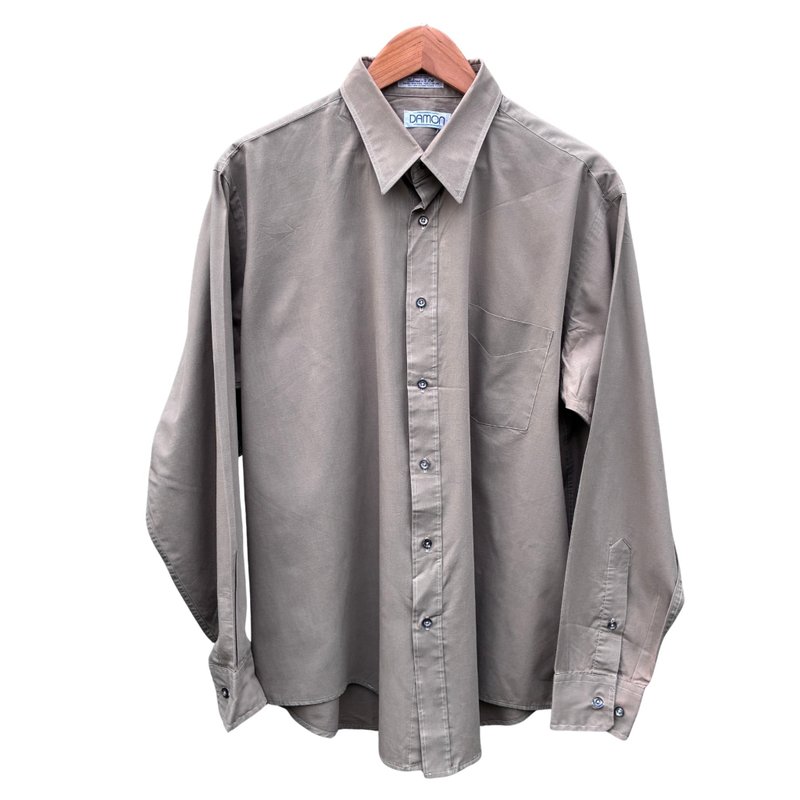 Vintage 70s Damon Light Brown Long Sleeve Cotton Blend Dress Shirt Deadstock - 男襯衫/休閒襯衫 - 棉．麻 卡其色