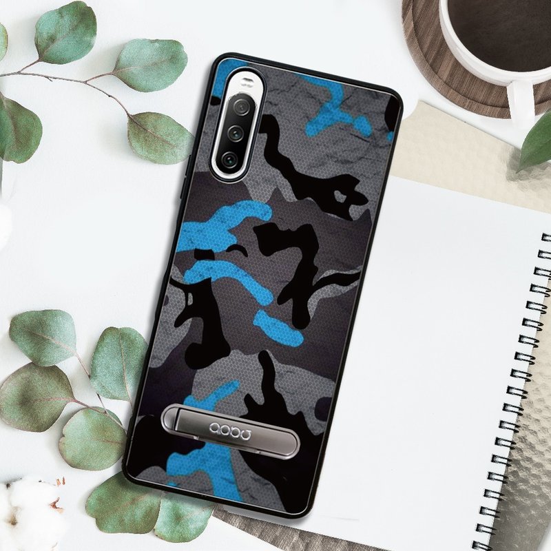 Sony Xperia 10 IV 減震立架手機殼-數位迷彩藍 - 手機殼/手機套 - 其他材質 多色