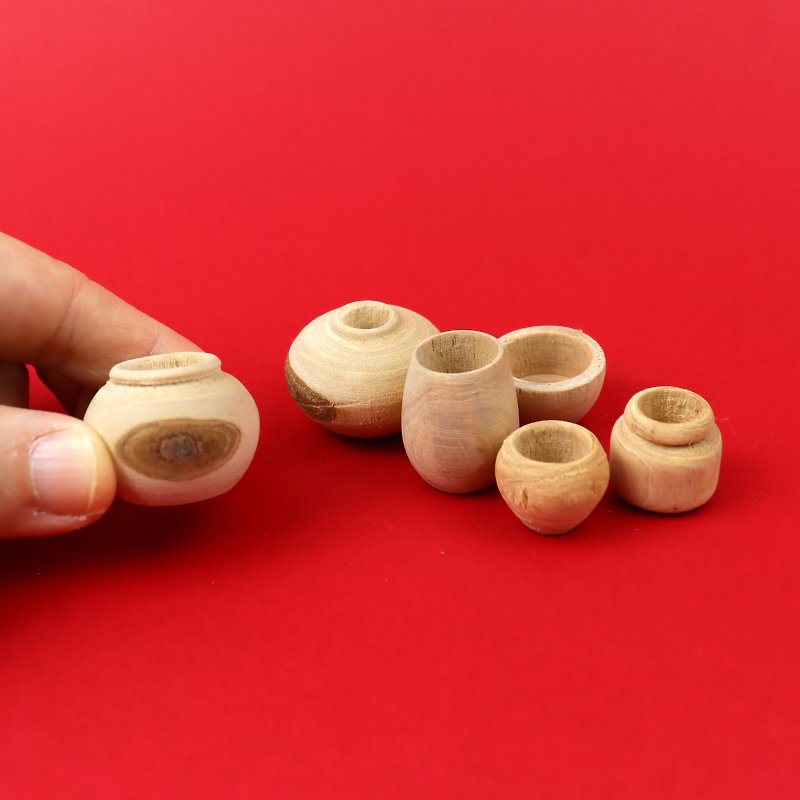 Handmade Super Mini Pocket Original Wooden Basins (Set of Six) DIY Decorations and Gifts - Wood, Bamboo & Paper - Wood Khaki