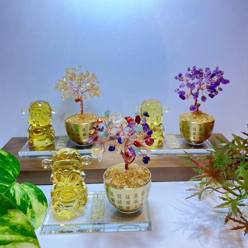 招財進寶 諸事大吉 水晶樹 紫水晶 | 黃水晶 | 多寶水晶樹 - 裝飾/擺設  - 水晶 粉紅色