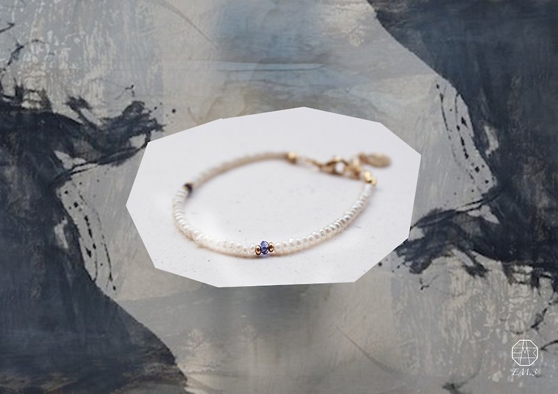 December birthstone-lolite cordierite pearl series bracelet - สร้อยข้อมือ - เครื่องเพชรพลอย สีน้ำเงิน