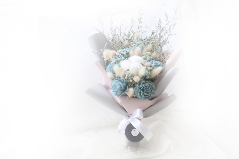 フランスの森林の気質、白い綿と青い星空のドライフラワーセレモニーのエレガントなブーケ - ドライフラワー・ブーケ - 寄せ植え・花 ブルー