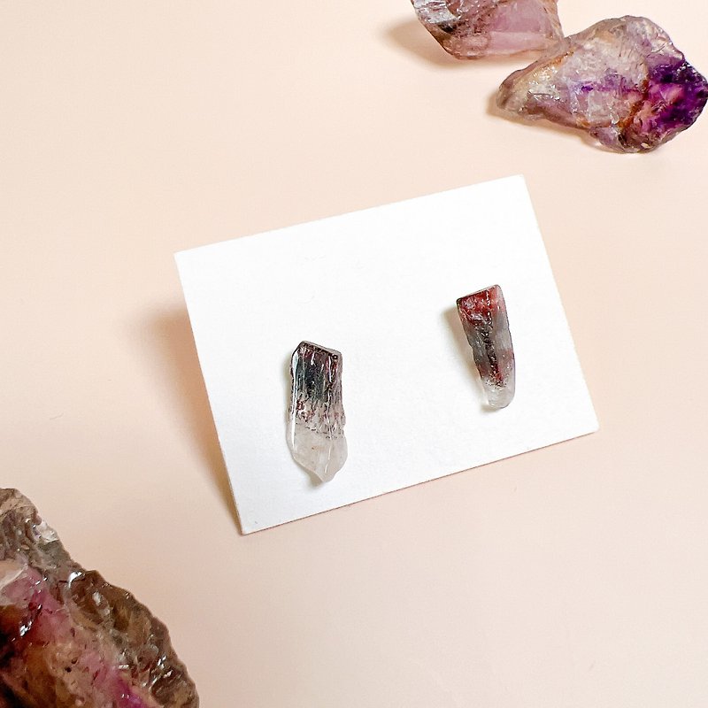 Natural Super Seven Crystal Handmade Earrings Jewellery Gemstone High Vibration - ต่างหู - คริสตัล หลากหลายสี