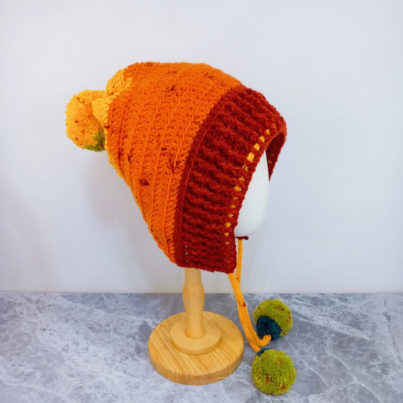 ドット柄段染めビッグポンポン毛糸帽 フードウォーマー 手編み帽子 - 帽子 - その他の化学繊維 多色