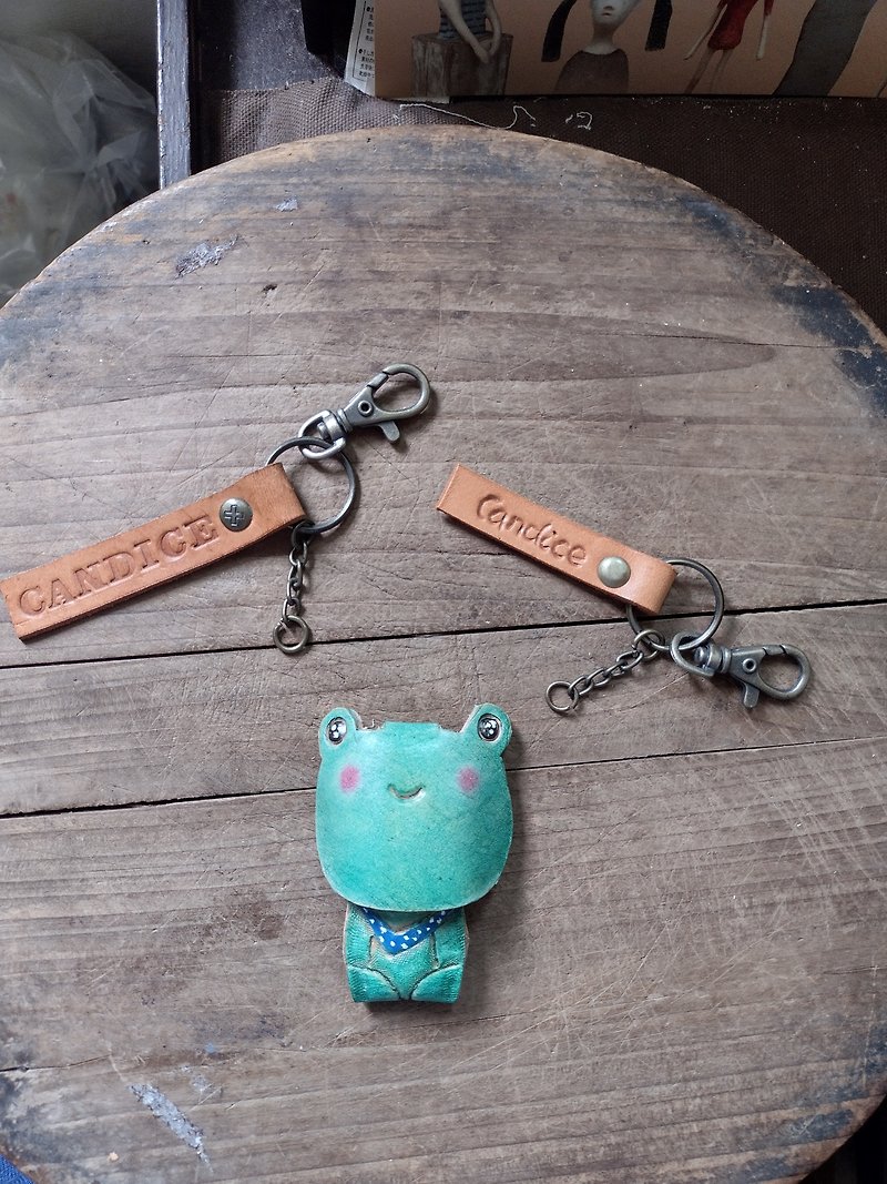 Cute little frog pure leather key ring - can be engraved - ที่ห้อยกุญแจ - หนังแท้ 