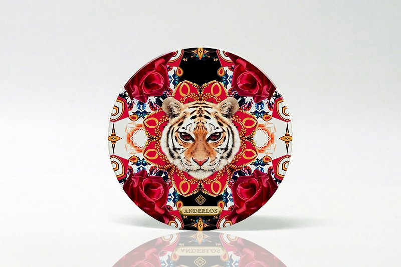 ANDERLOS ceramic coaster featuring a hand-drawn kaleidoscope tiger print design. - Coasters - Pottery Multicolor