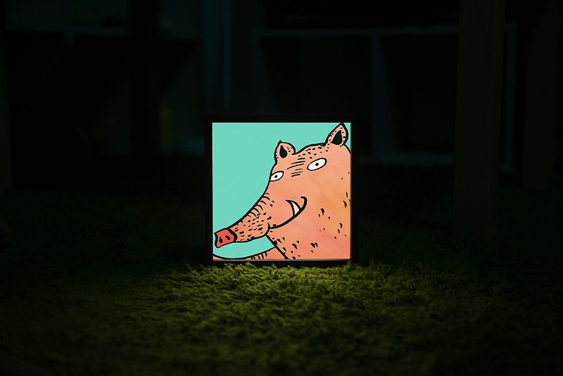 ライトフォトタイプミニライトボックス3匹の豚（ビービー） - 照明・ランプ - 木製 グリーン
