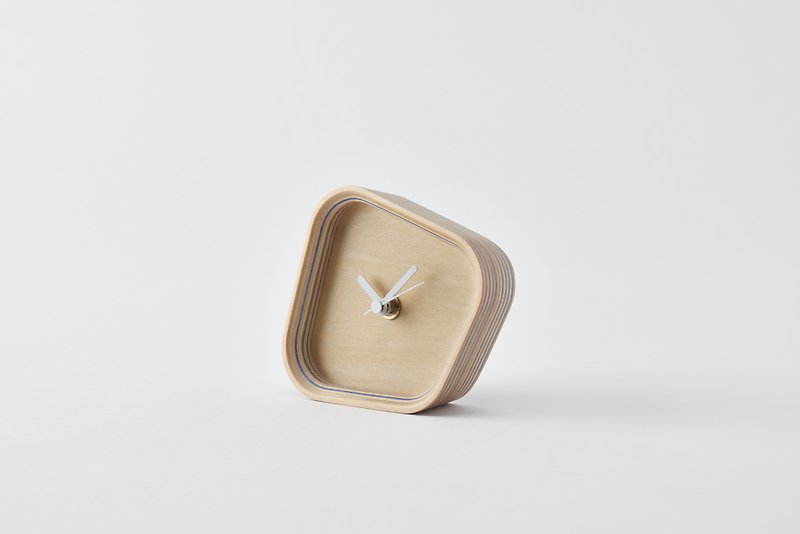合板研究所卓上時計回転木製時計飾りブルー旭川職人技
