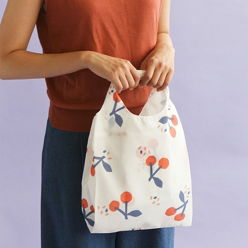 เส้นใยสังเคราะห์ กระเป๋าถือ ขาว - Folding pocket shopping bag S-03 cherry white, E2D15923