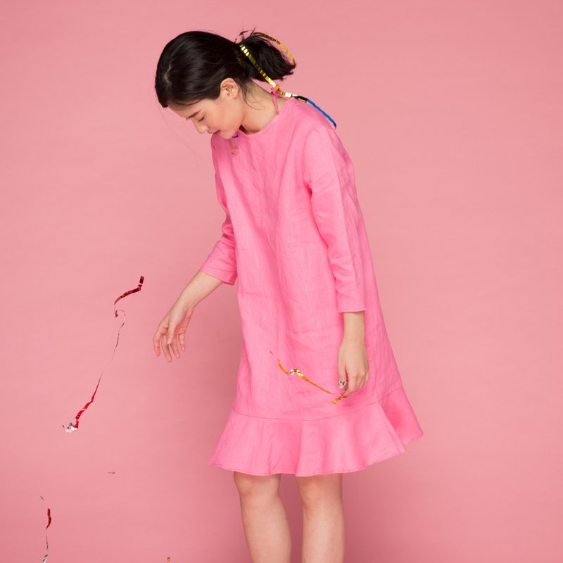 KIKI DRESS (bubblegum) - 洋裝/連身裙 - 棉．麻 粉紅色