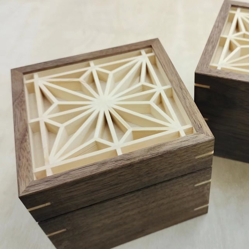 Asanoha鏤空客製組子細工收納盒置物盒角麻kumiko - 收納箱/收納用品 - 木頭 