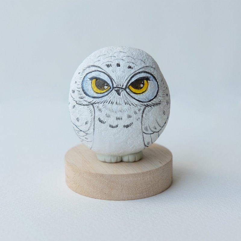 Little Snow Owls doll stone painting,unique gift handmade,original art.