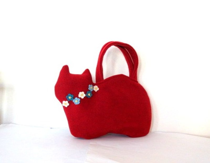 Flower necklace cat bag *Cardinal red A - กระเป๋าถือ - ผ้าฝ้าย/ผ้าลินิน 