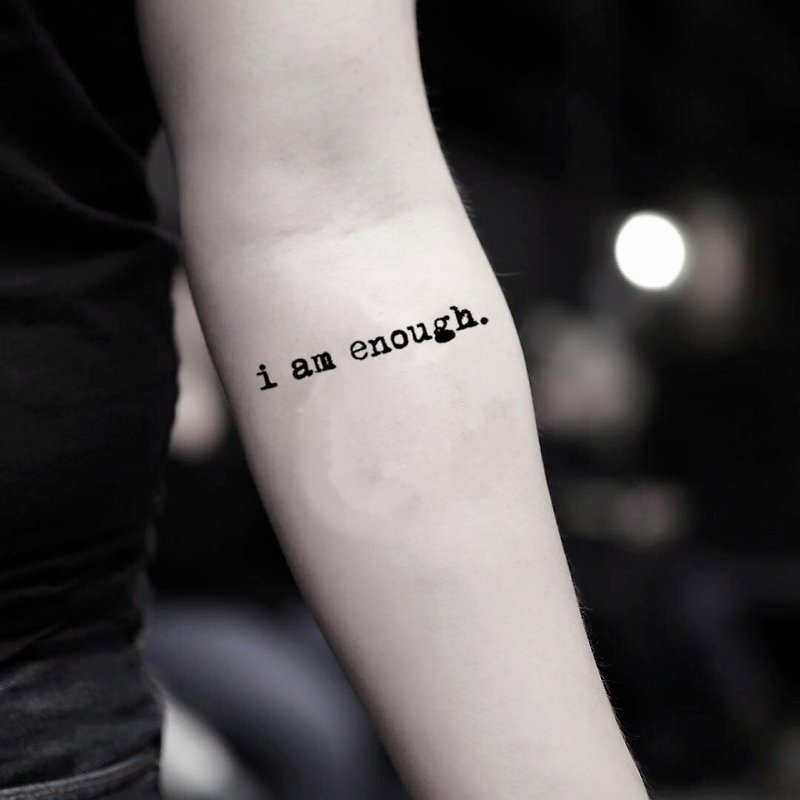 I Am Enough Quote Temporary Fake Tattoo Sticker (Set of 2) - OhMyTat - Temporary Tattoos - Paper Black