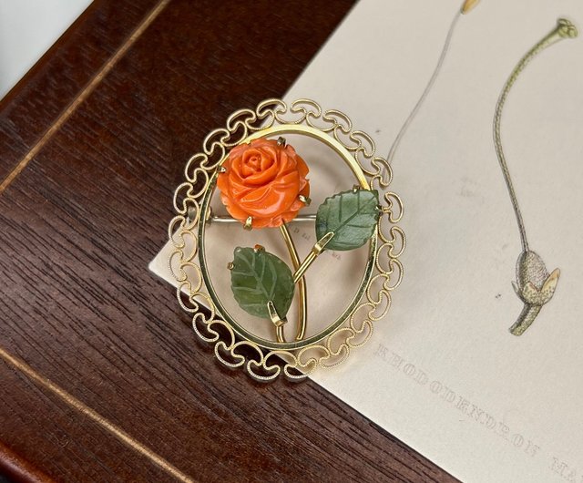 クレメンツ ヴィンテージブローチ 薔薇 コーラルローズ アメリカ