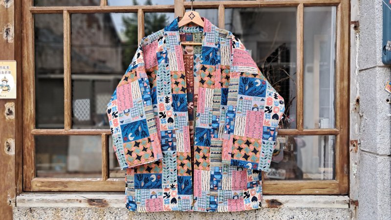 AMIN'S SHINY WORLD 幾何藝術拼接提花 KIMONO - 女大衣/外套 - 棉．麻 多色