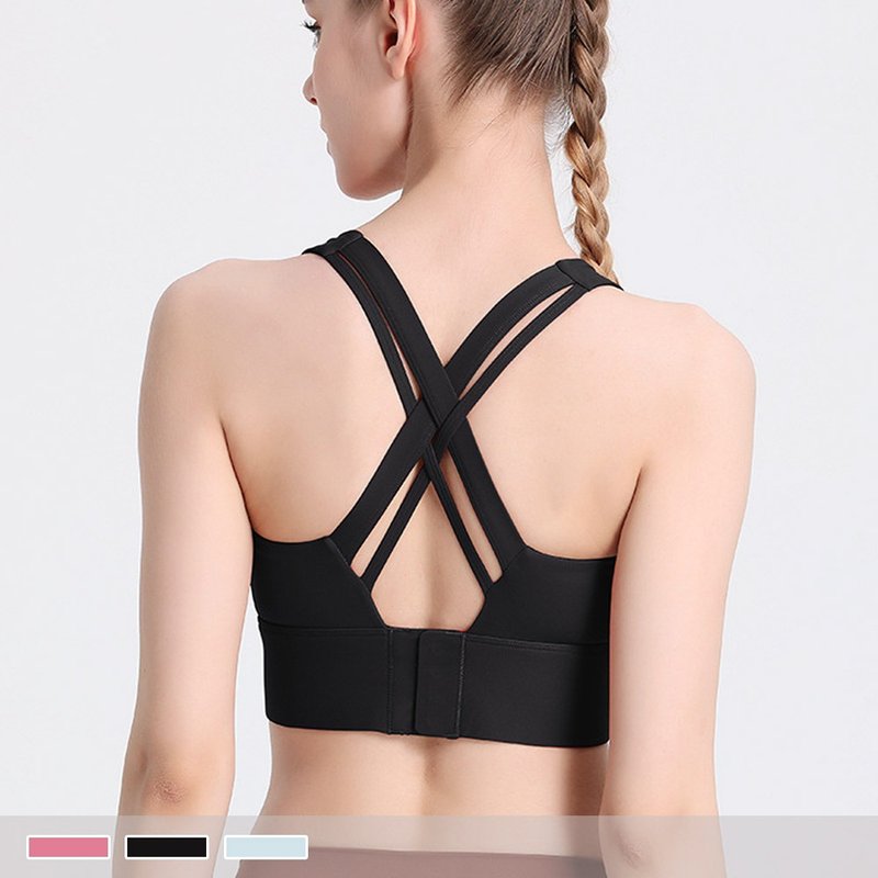 Pink Lady Nude Breathable Cross Back Buckle Shockproof Covered Sports Bra Yoga Vest - ชุดชั้นในกีฬาผู้หญิง - ไฟเบอร์อื่นๆ สีดำ