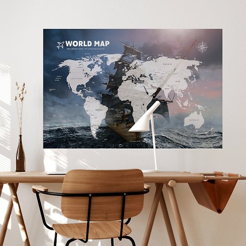 自由取材 Deco Life 【輕鬆壁貼】世界地圖/海盜船 - 無痕/居家裝飾