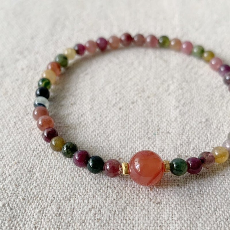 原創手工天然彩虹碧璽好運手串鹽源瑪瑙手鏈生日禮物 - 手鍊/手環 - 玉石 多色