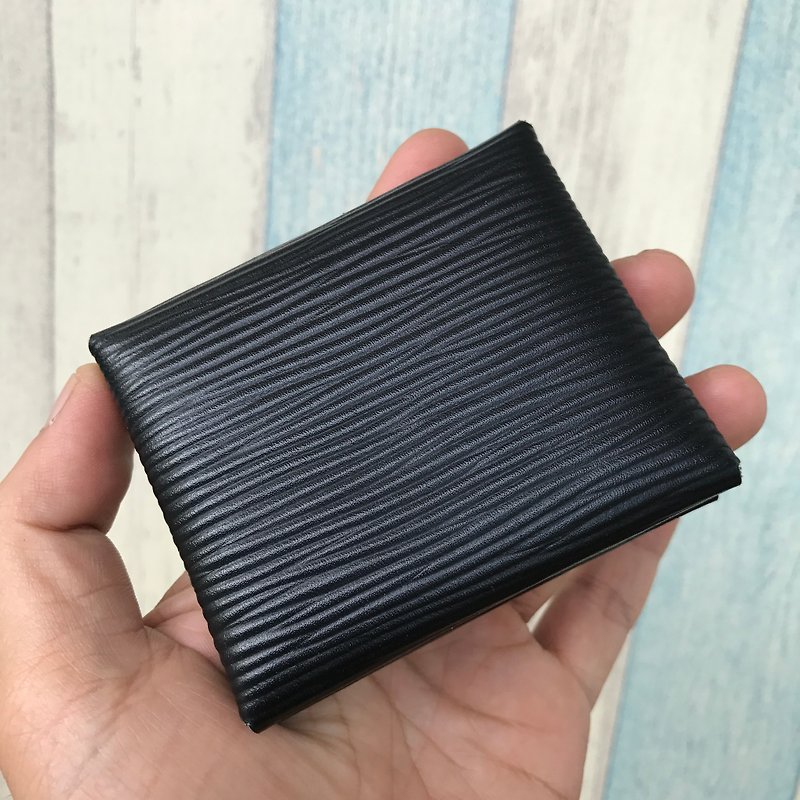 Leatherprince 手工皮革 台灣MIT 水波紋牛皮 黑色 零錢包 - black - กระเป๋าใส่เหรียญ - หนังแท้ สีดำ