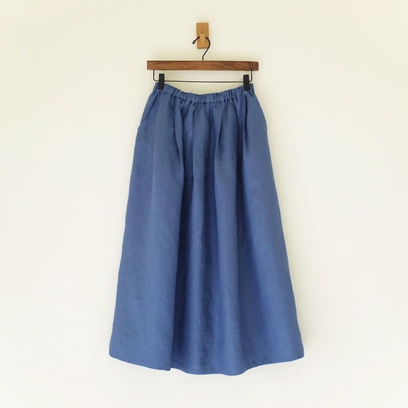 Daily work clothes. Smoke blue people twill dress, flax - Skirts - Cotton & Hemp Blue