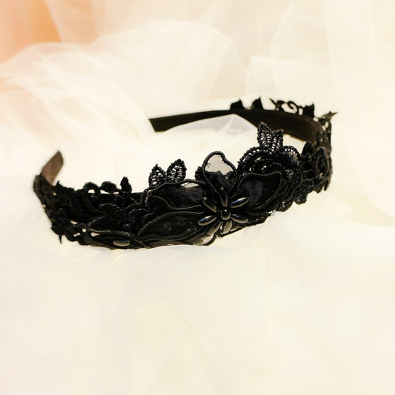 Classical embroidered headband - night - เครื่องประดับผม - งานปัก สีดำ
