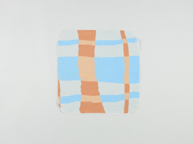 Double yarn handkerchief / waterproof lacquer orange blue - Handkerchiefs & Pocket Squares - Cotton & Hemp Multicolor