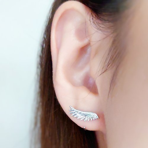 Tamasii Jewellery 飛翔小翼單邊圈耳勾(C字針/直針) 純銀耳環