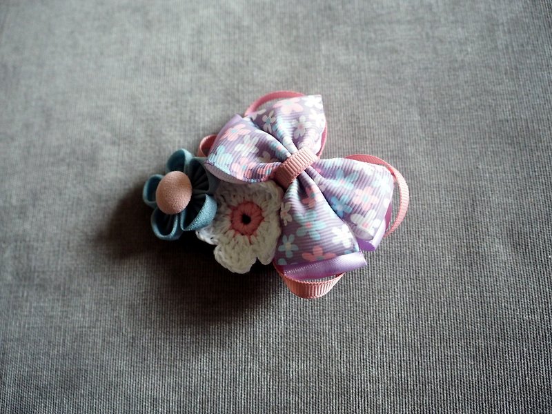 Handmade Purple ribbon bow baby/ kid hair clip/ hair band - เครื่องประดับ - ผ้าฝ้าย/ผ้าลินิน สีม่วง