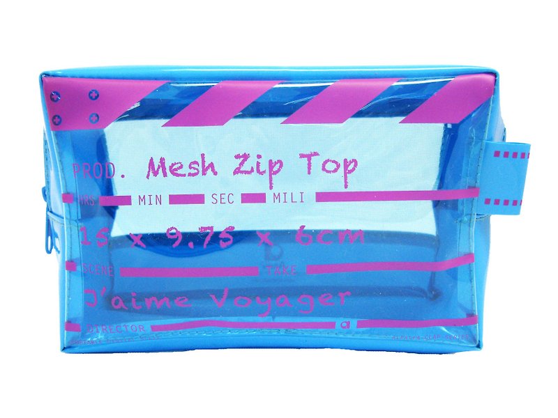 Director Clap - Mesh Zip Top - Suitable for carrying liquids on aircraft - Blue - กระเป๋าเครื่องสำอาง - พลาสติก สีน้ำเงิน