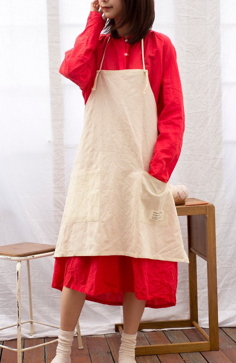 fete store 棉麻條紋暗紋米色工作家居圍裙 文藝 原創設計 短款 - 圍裙 - 棉．麻 多色