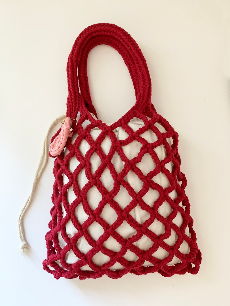 Crochet cotton yarn mesh tote bag