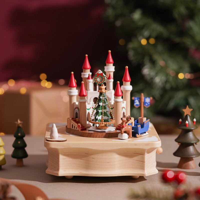 Christmas Castle-Round & Round Music Box | Wooderful life - ของวางตกแต่ง - ไม้ หลากหลายสี