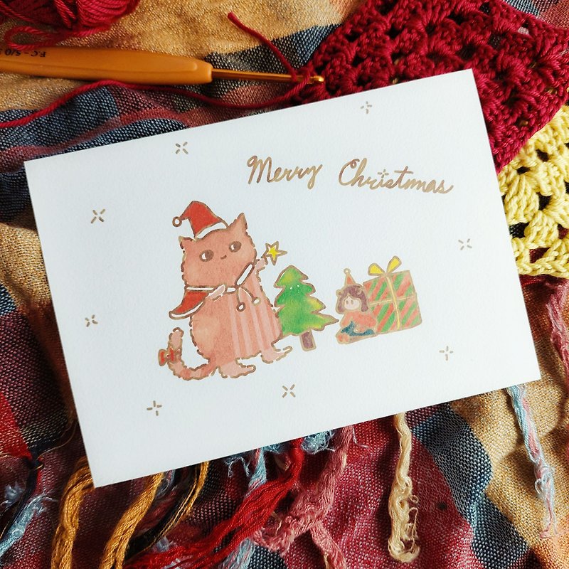 聖誕卡片/聖誕明信片/啵啵小女孩與培根貓貓的聖誕夜 - 心意卡/卡片 - 紙 