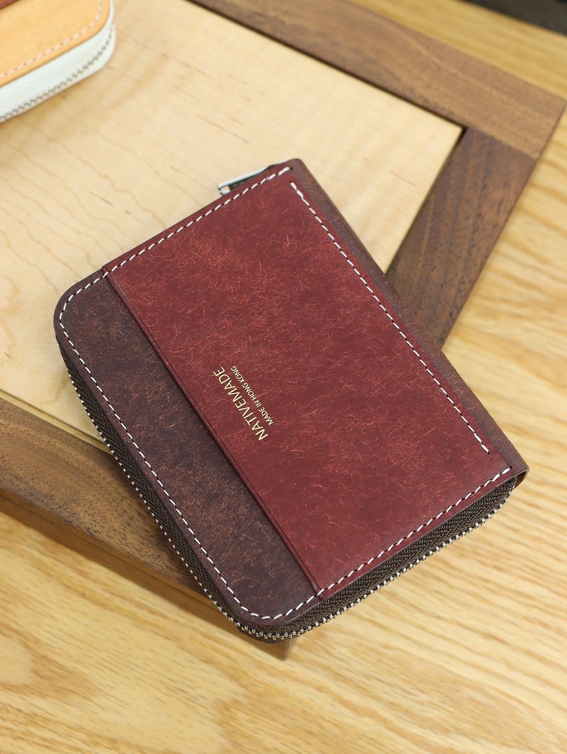 Italian Leather Zip Around Silver Card Holder Loose Silver Zip Wallet Short Clip Wallet - กระเป๋าสตางค์ - หนังแท้ สีแดง